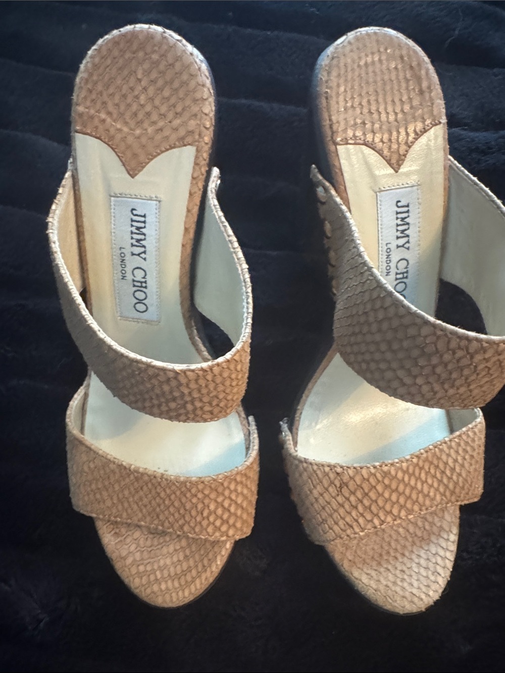Jimmy Choo Tan Textured Double-Strap Slide Sandals